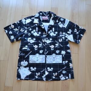 RJC Hawaiian Shirt Short Sleeve Button Down Black White Size Large